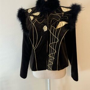 Vintage 80's Black Cocktail /Club Jacket Ann Green/ Cotton Velveteen/Gold Lame S